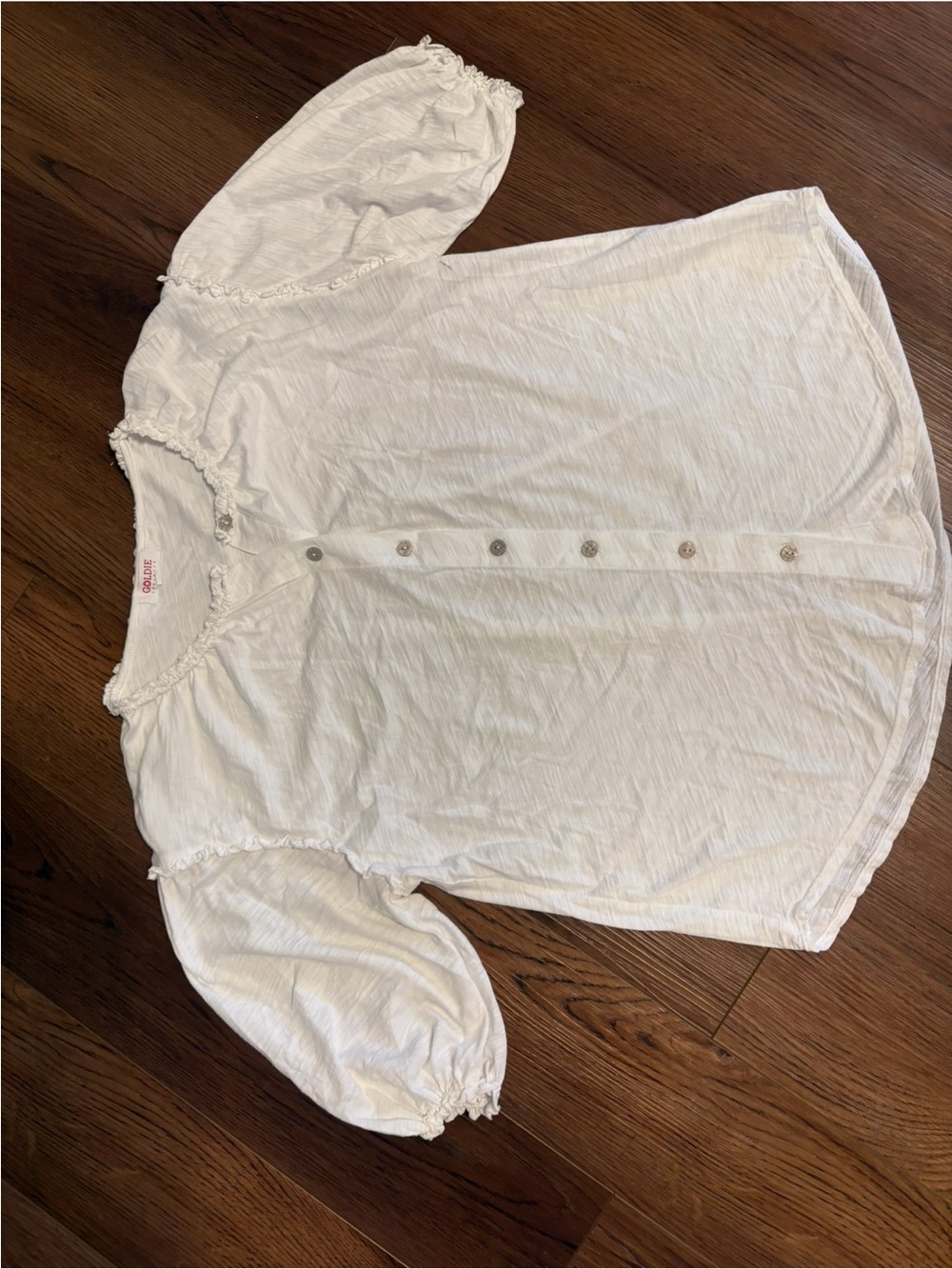 White Puff-Sleeve Button-Front Women's Top